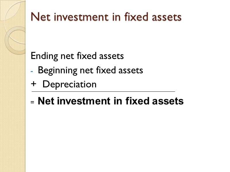 Net investment in fixed assets Ending net fixed assets  Beginning net fixed assets